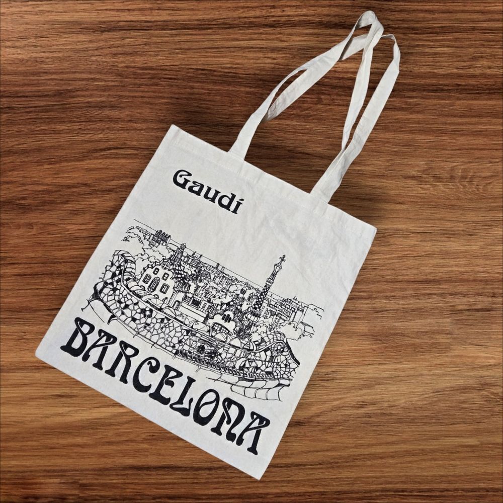 Gaudi Barcelona Canvas Off White Tote Bag